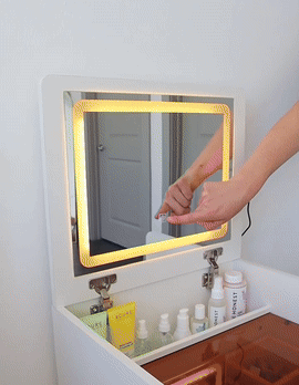 3-i-1 Sminkbord med spegel, pall & förvaring – Glasbordsskiva & kompakt design